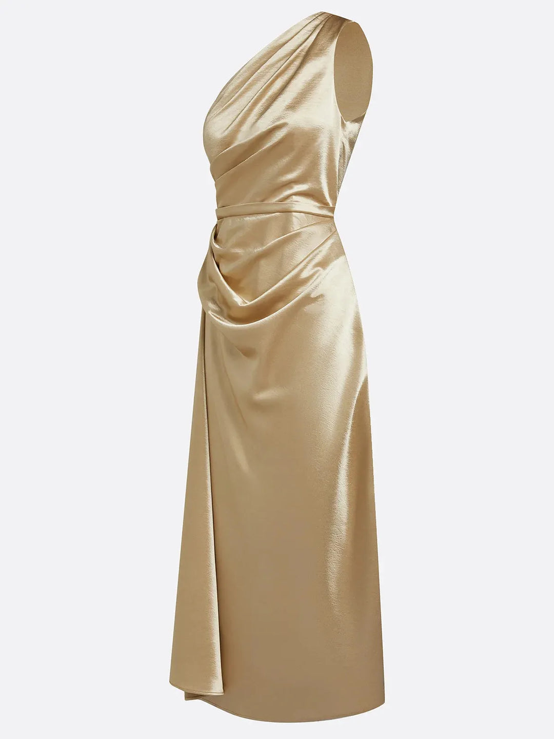 Women's Elegant One Shoulder Maxi Wedding Guest Dress with Ruched Detail