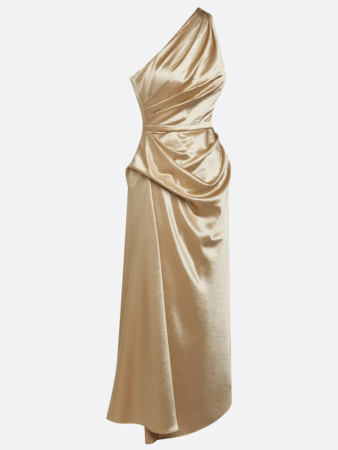 Women's Elegant One Shoulder Maxi Wedding Guest Dress with Ruched Detail