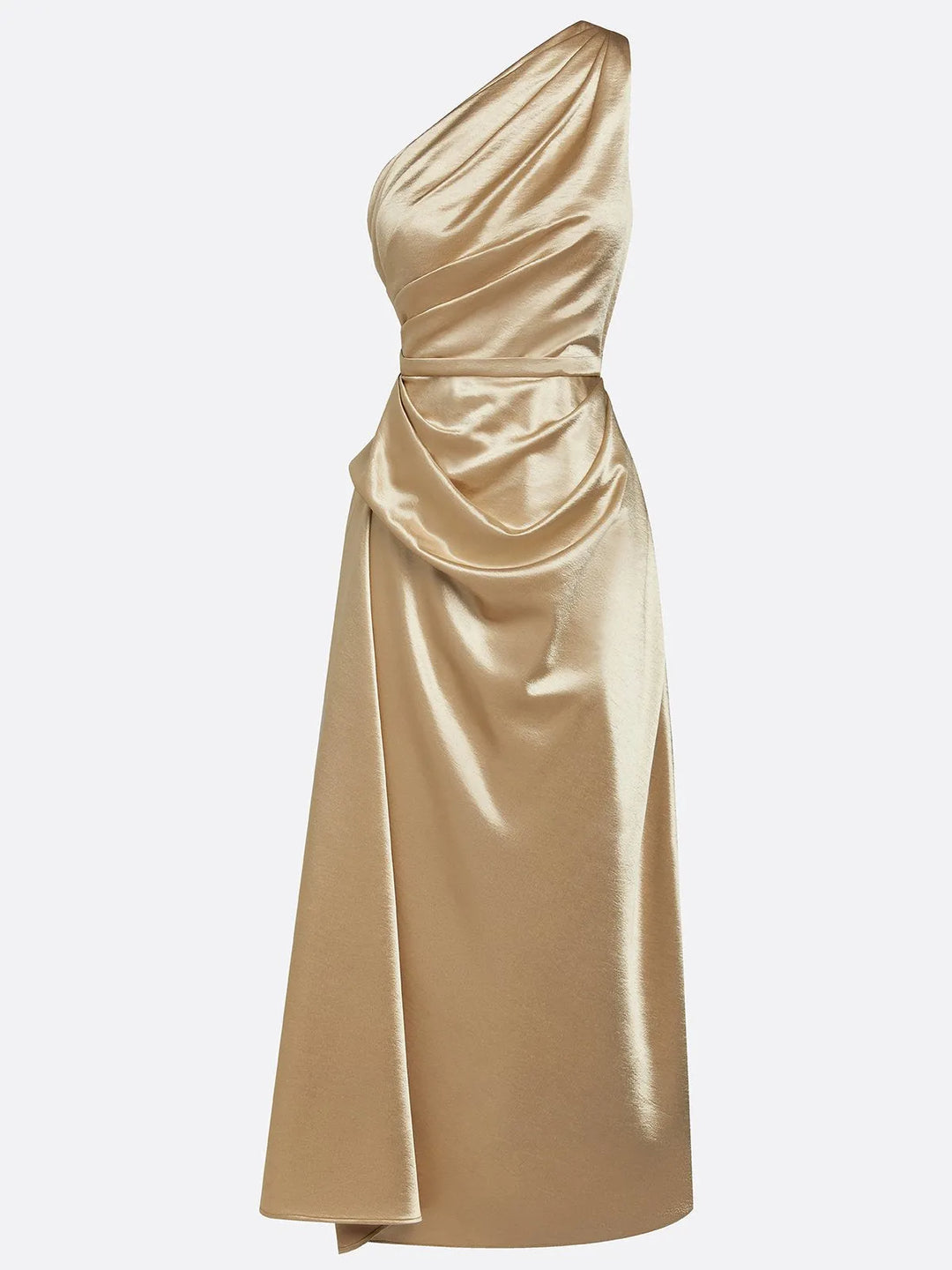 Women's Elegant One Shoulder Maxi Wedding Guest Dress with Ruched Detail