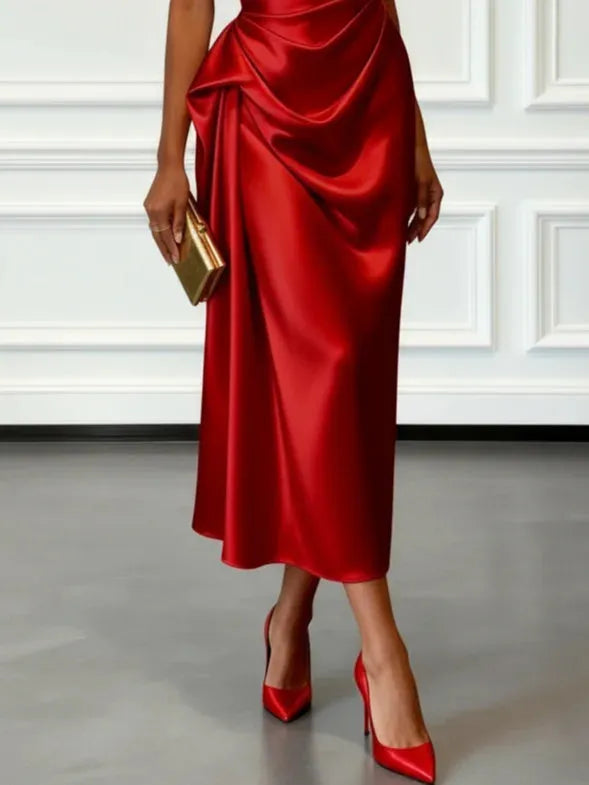 Women's Elegant One Shoulder Maxi Wedding Guest Dress with Ruched Detail