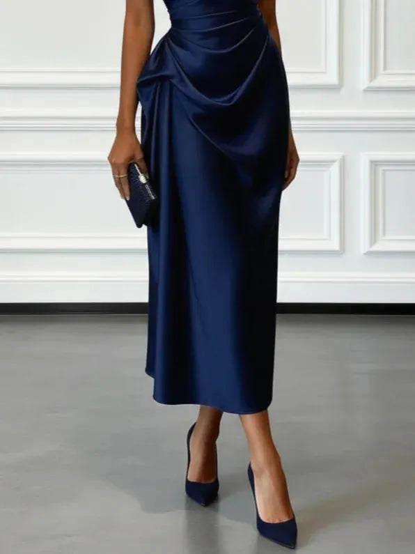 Women's Elegant One Shoulder Maxi Wedding Guest Dress with Ruched Detail