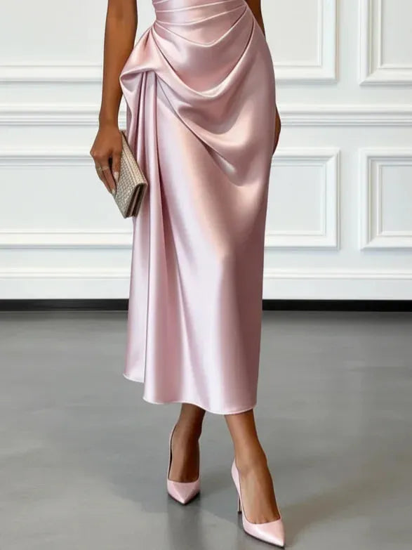 Women's Elegant One Shoulder Maxi Wedding Guest Dress with Ruched Detail