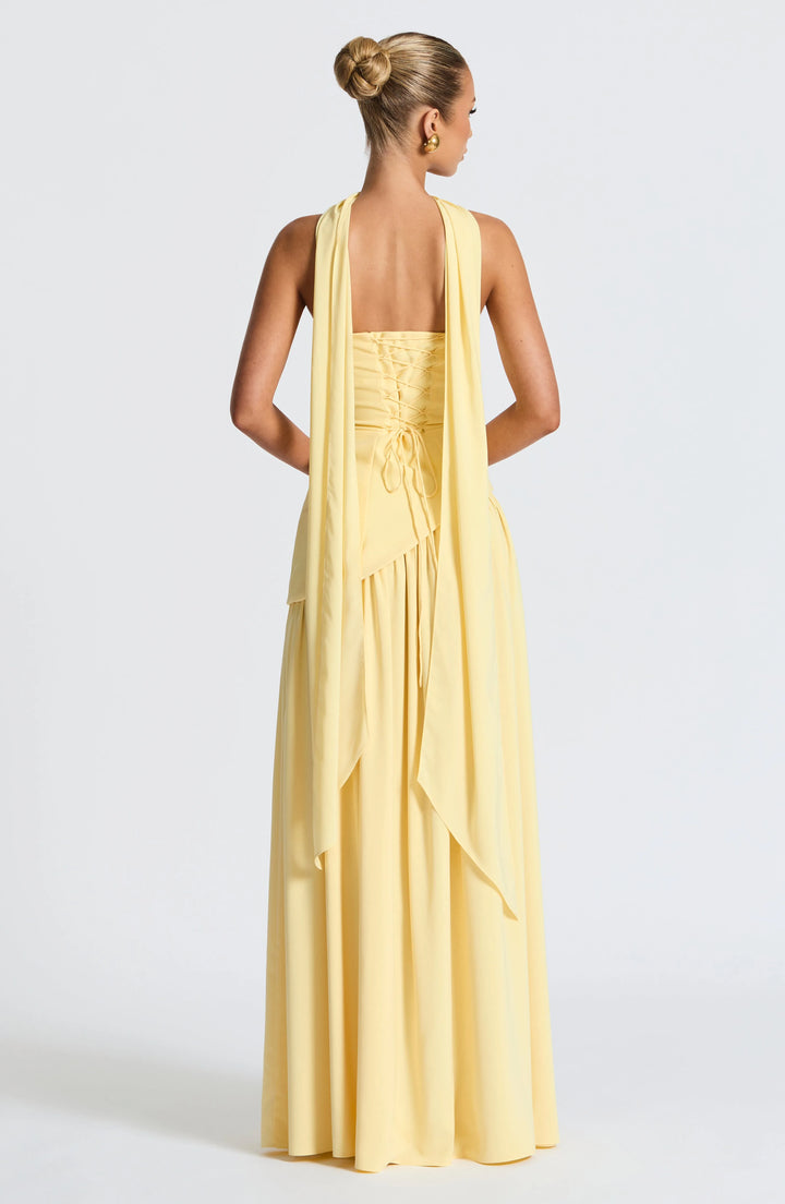 Women's Elegant Open Back Maxi Wedding Guest Dress with Slit