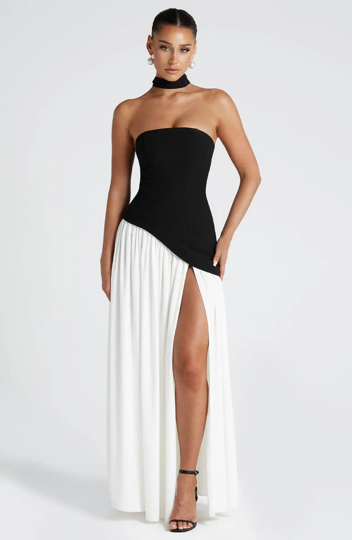 Women's Elegant Open Back Maxi Wedding Guest Dress with Slit