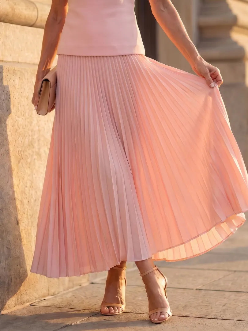 Women's Elegant Pleated Maxi Wedding Guest Set with Boat Neck