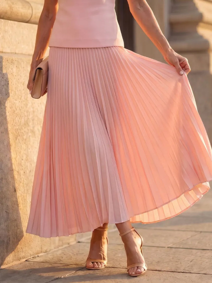 Women's Elegant Pleated Maxi Wedding Guest Set with Boat Neck