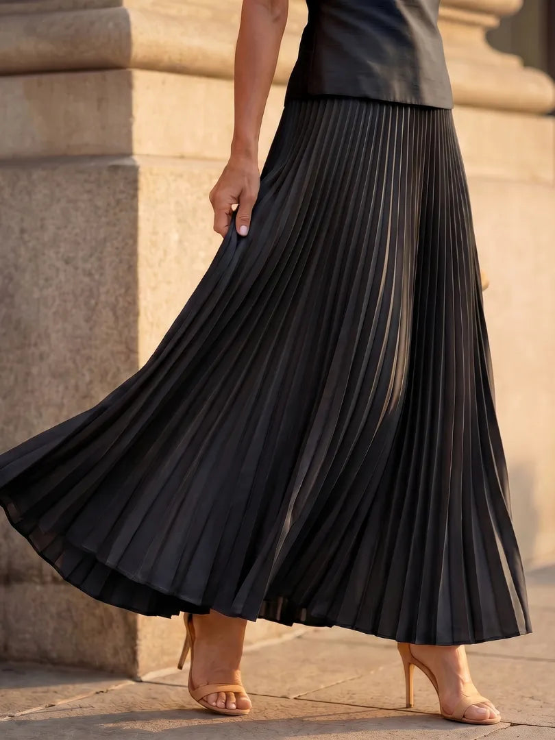 Women's Elegant Pleated Maxi Wedding Guest Set with Boat Neck
