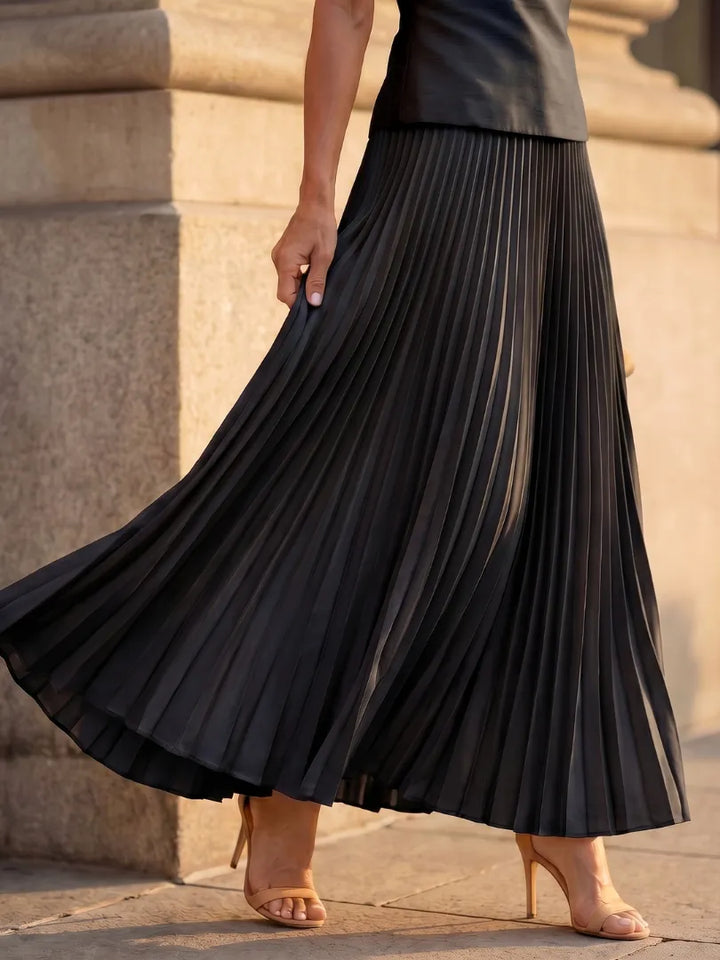 Women's Elegant Pleated Maxi Wedding Guest Set with Boat Neck