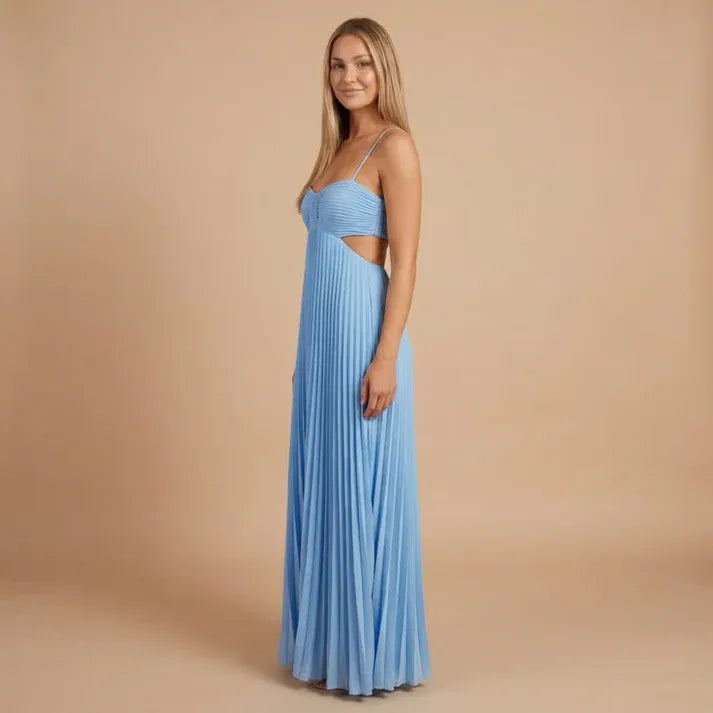 Women's Elegant Pleated Maxi Wedding Guest Dress with Halter