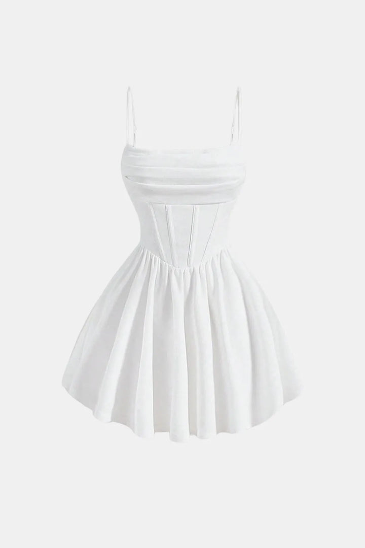 Women's Elegant Ruched Mini Cocktail Dress with Square Neck