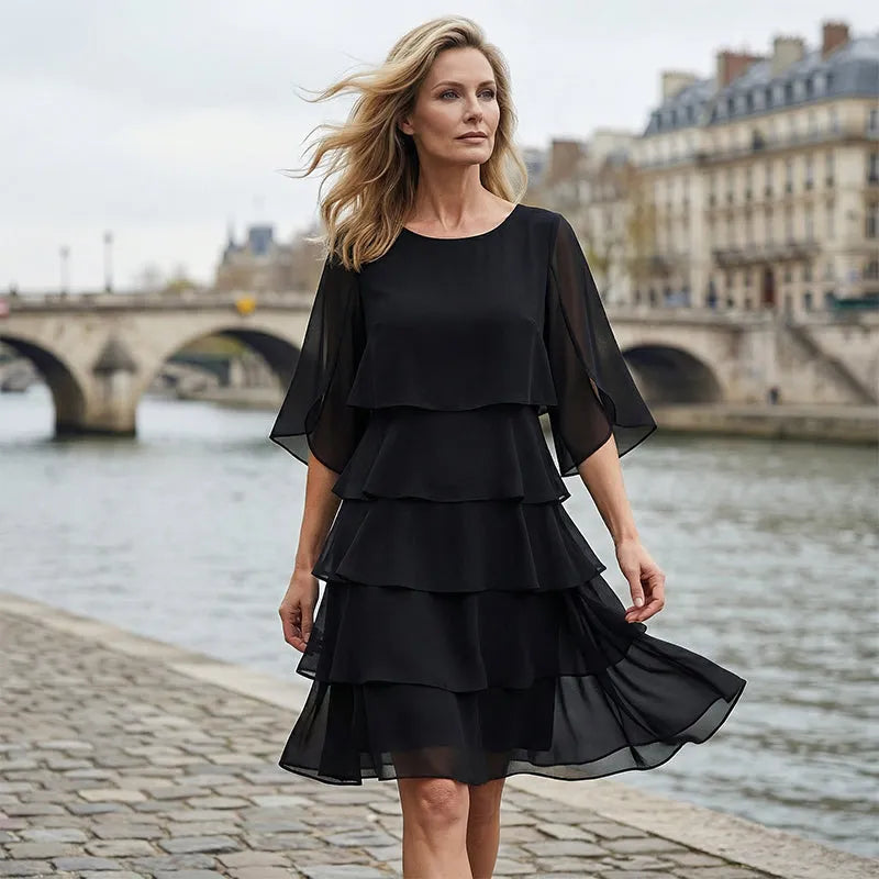 Women's Elegant Ruffle Mini Wedding Guest Dress with Scoop Neck