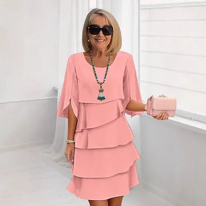 Women's Elegant Ruffle Mini Wedding Guest Dress with Scoop Neck