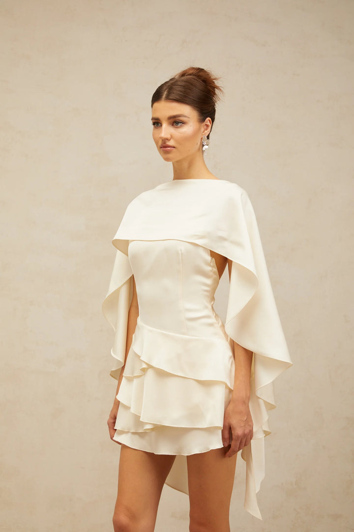Women's Elegant Ruffle Mini Cocktail Dress with Open Back