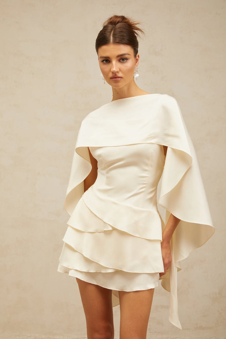 Women's Elegant Ruffle Mini Cocktail Dress with Open Back
