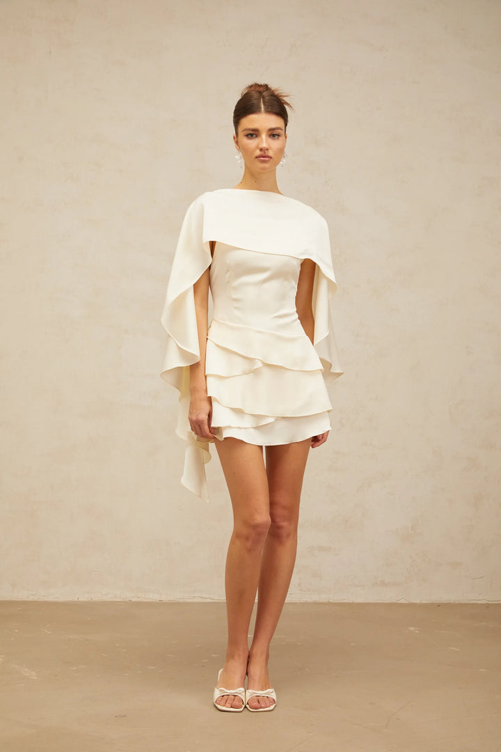 Women's Elegant Ruffle Mini Cocktail Dress with Open Back