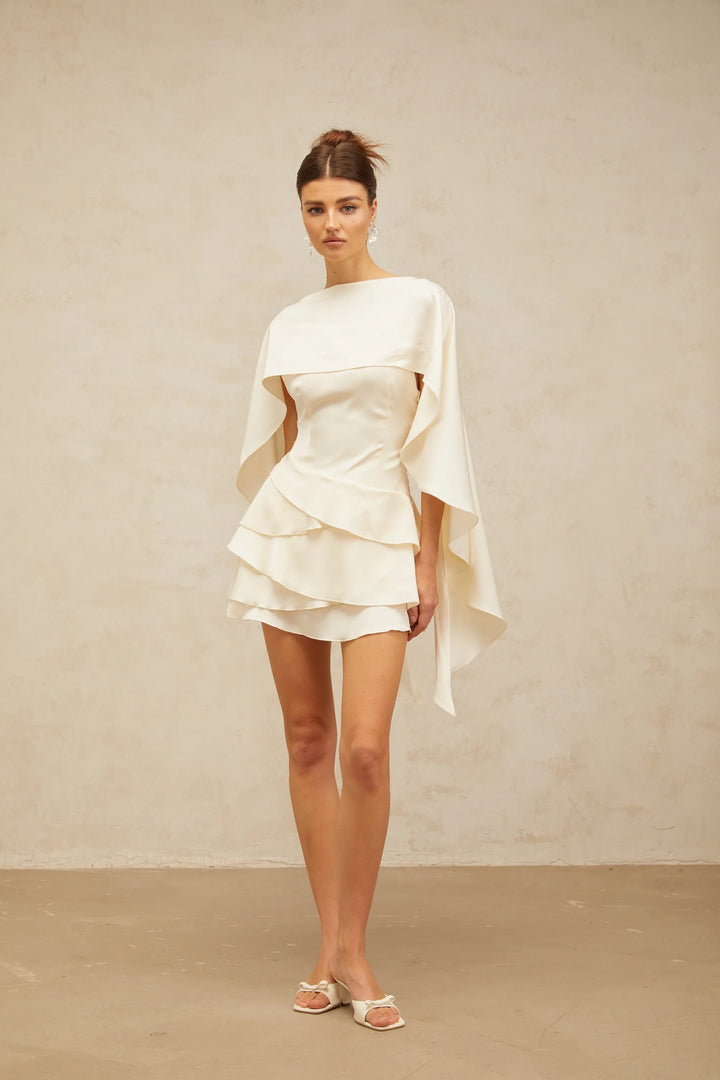 Women's Elegant Ruffle Mini Cocktail Dress with Open Back