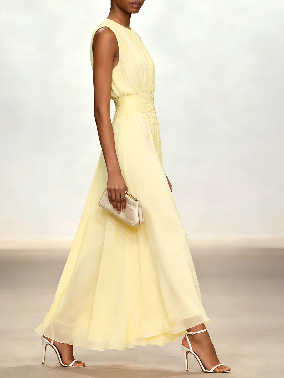 Women's Elegant Sleeveless Maxi Wedding Guest Dress with A-Line Silhouette