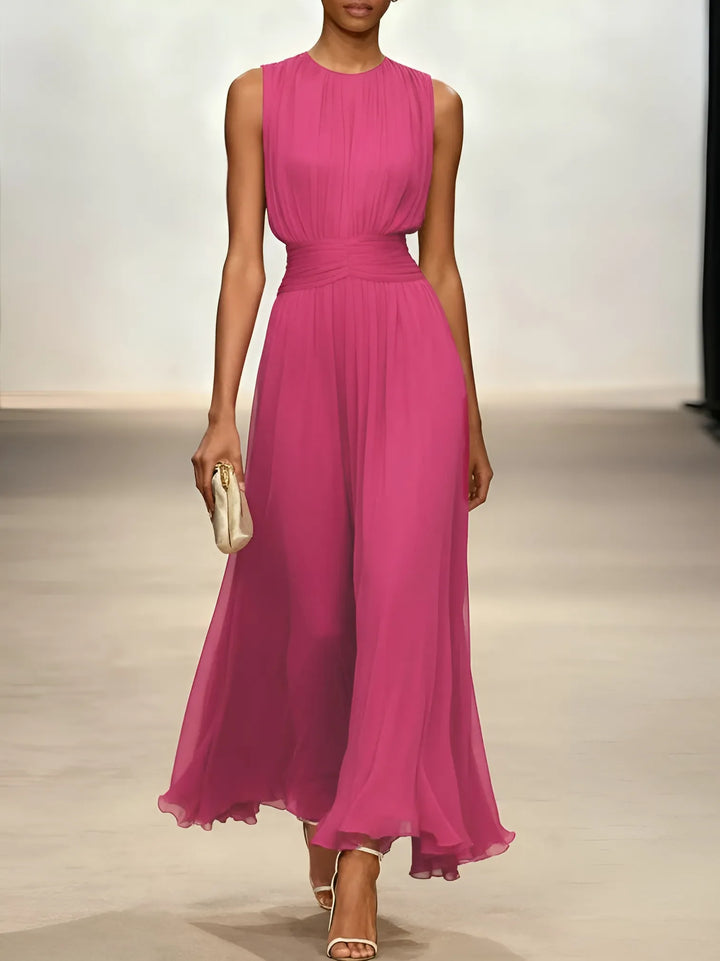 Women's Elegant Sleeveless Maxi Wedding Guest Dress with A-Line Silhouette