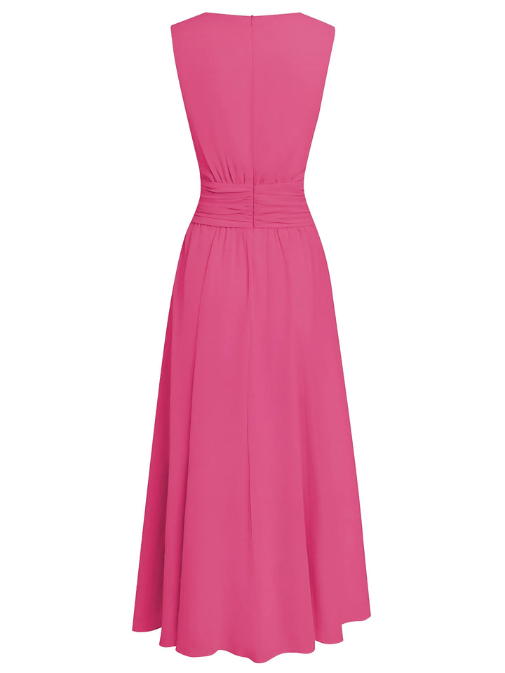 Women's Elegant Sleeveless Maxi Wedding Guest Dress with A-Line Silhouette
