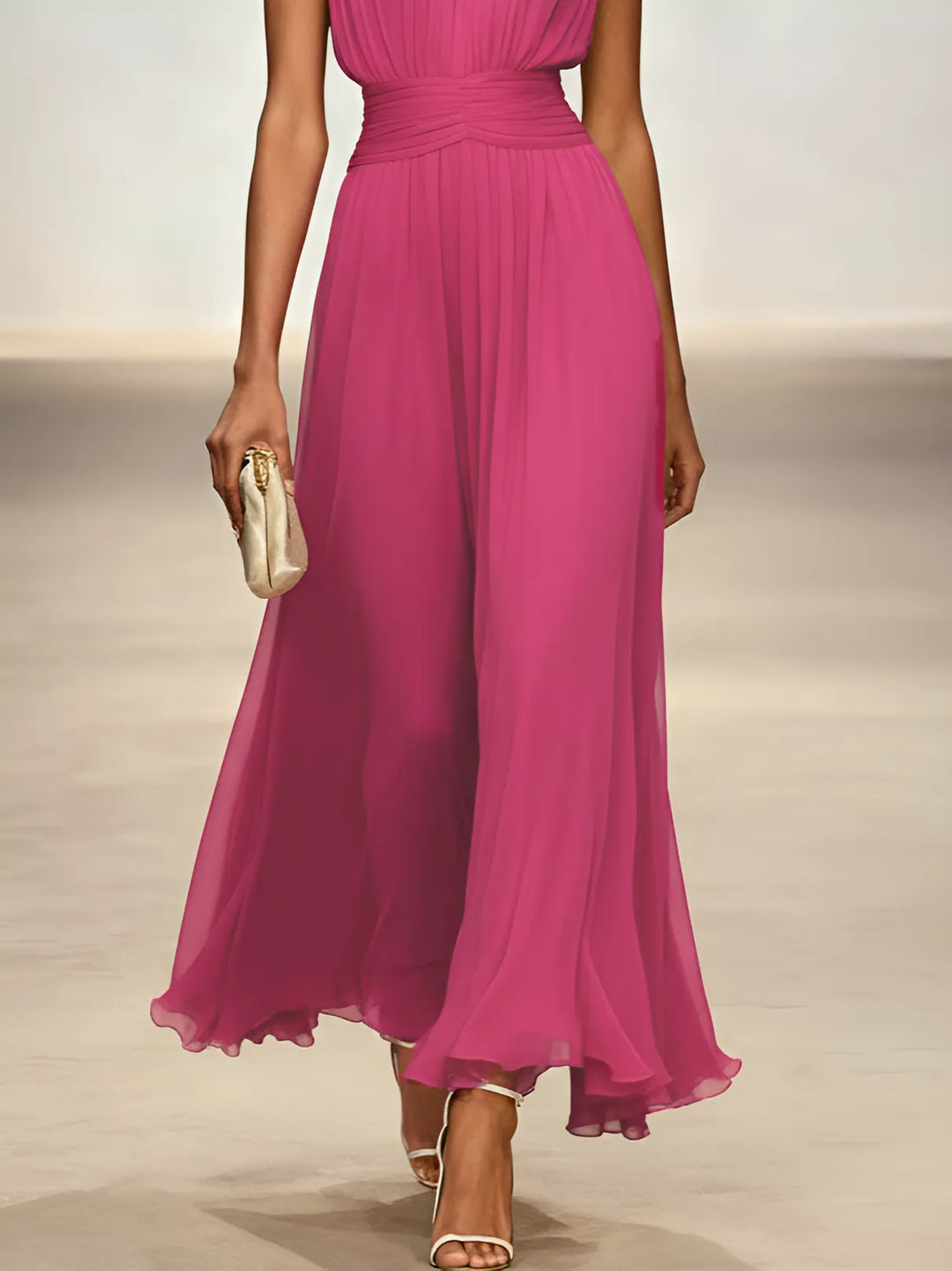 Women's Elegant Sleeveless Maxi Wedding Guest Dress with A-Line Silhouette