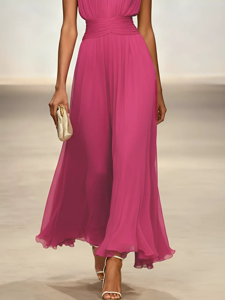 Women's Elegant Sleeveless Maxi Wedding Guest Dress with A-Line Silhouette