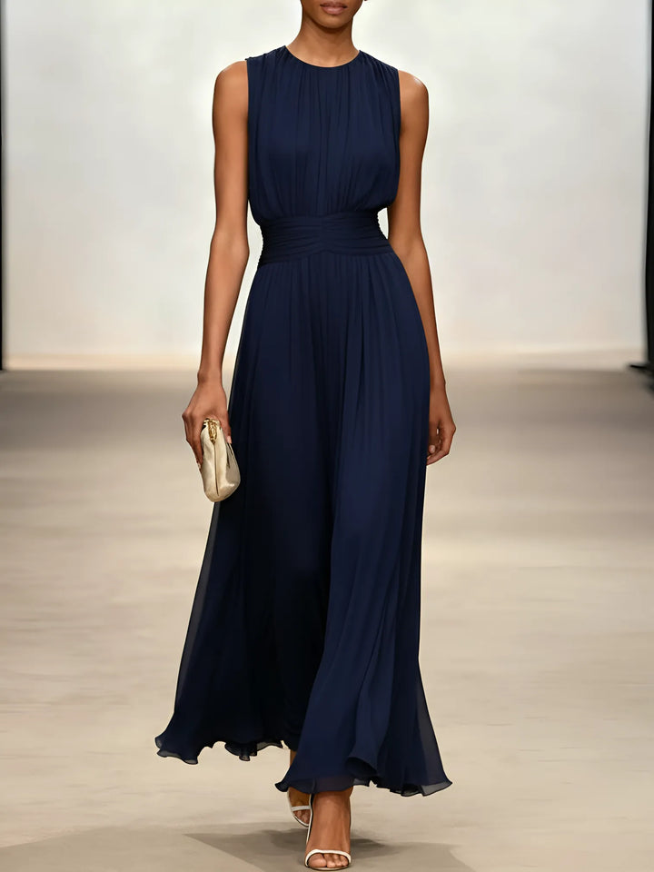 Women's Elegant Sleeveless Maxi Wedding Guest Dress with A-Line Silhouette