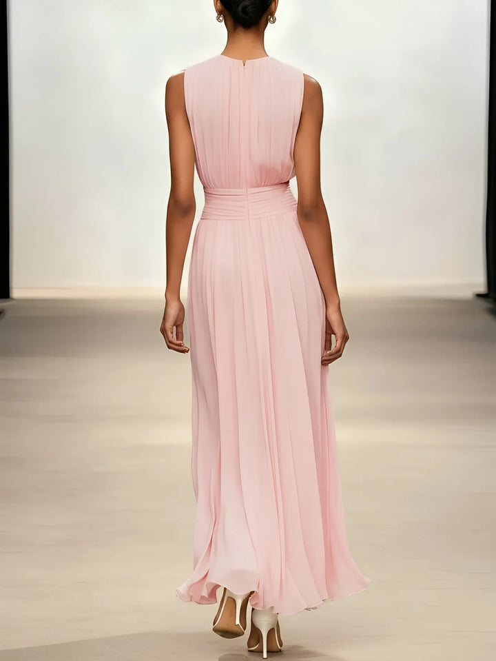 Women's Elegant Sleeveless Maxi Wedding Guest Dress with A-Line Silhouette