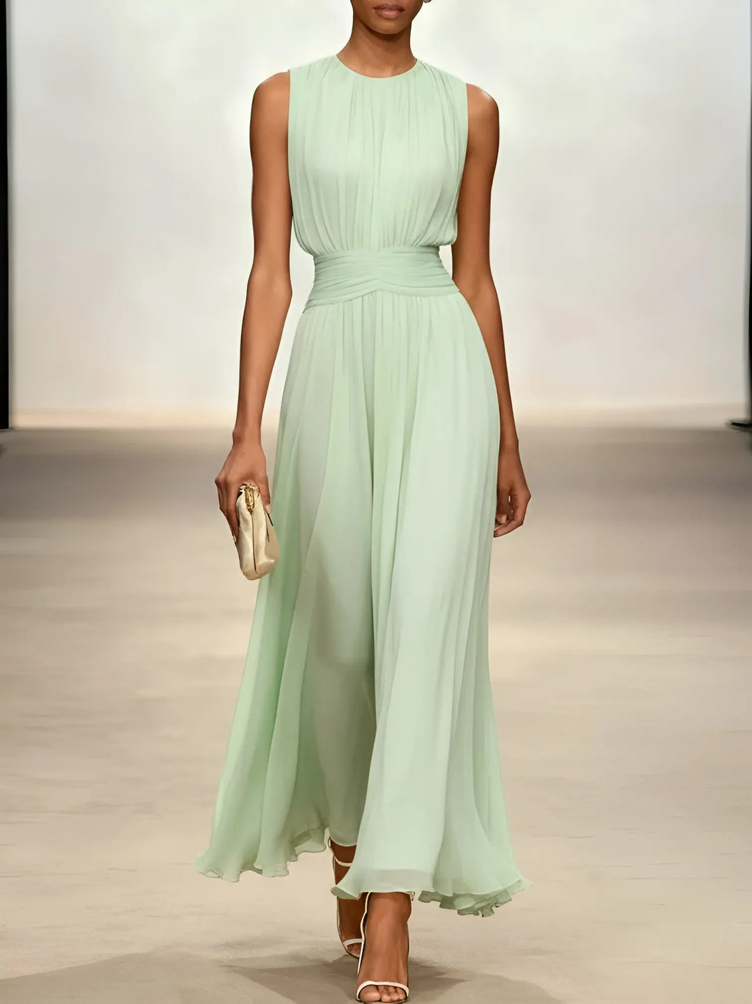 Women's Elegant Sleeveless Maxi Wedding Guest Dress with A-Line Silhouette