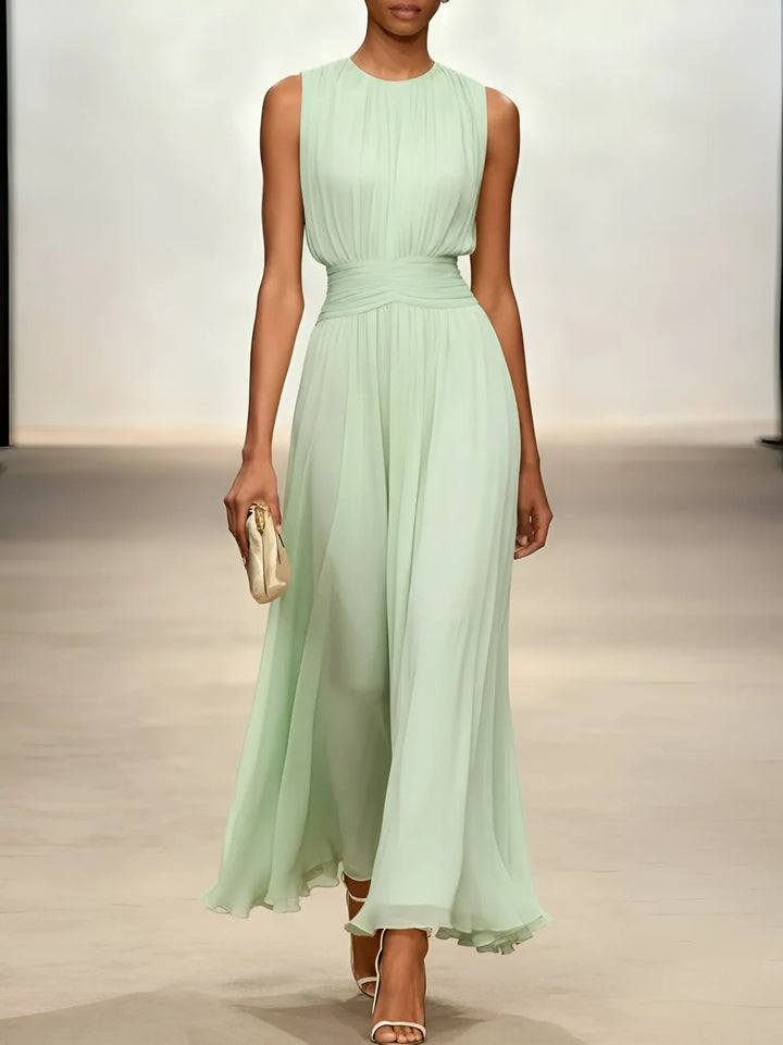 Women's Elegant Sleeveless Maxi Wedding Guest Dress with A-Line Silhouette
