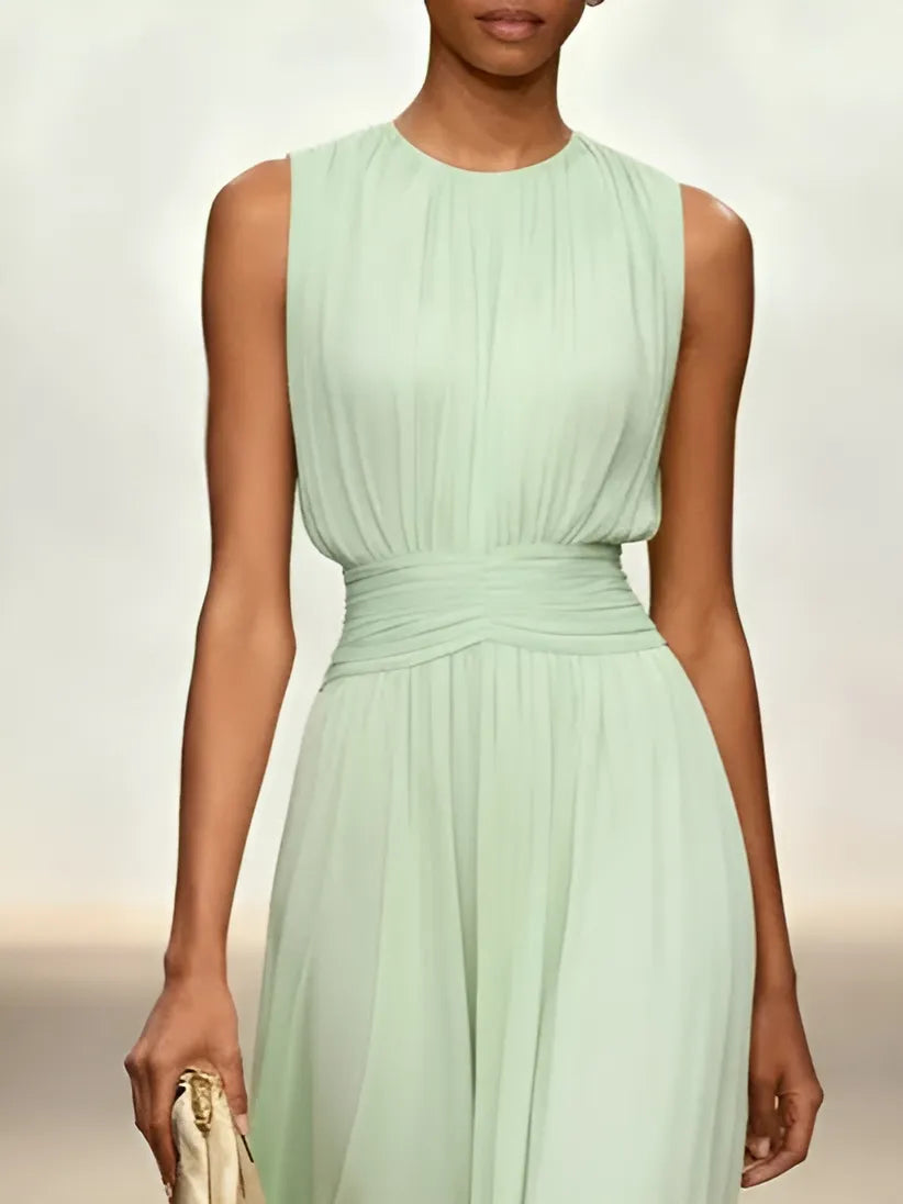Women's Elegant Sleeveless Maxi Wedding Guest Dress with A-Line Silhouette