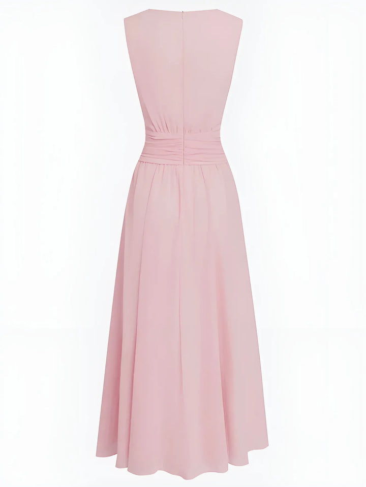 Women's Elegant Sleeveless Maxi Wedding Guest Dress with A-Line Silhouette