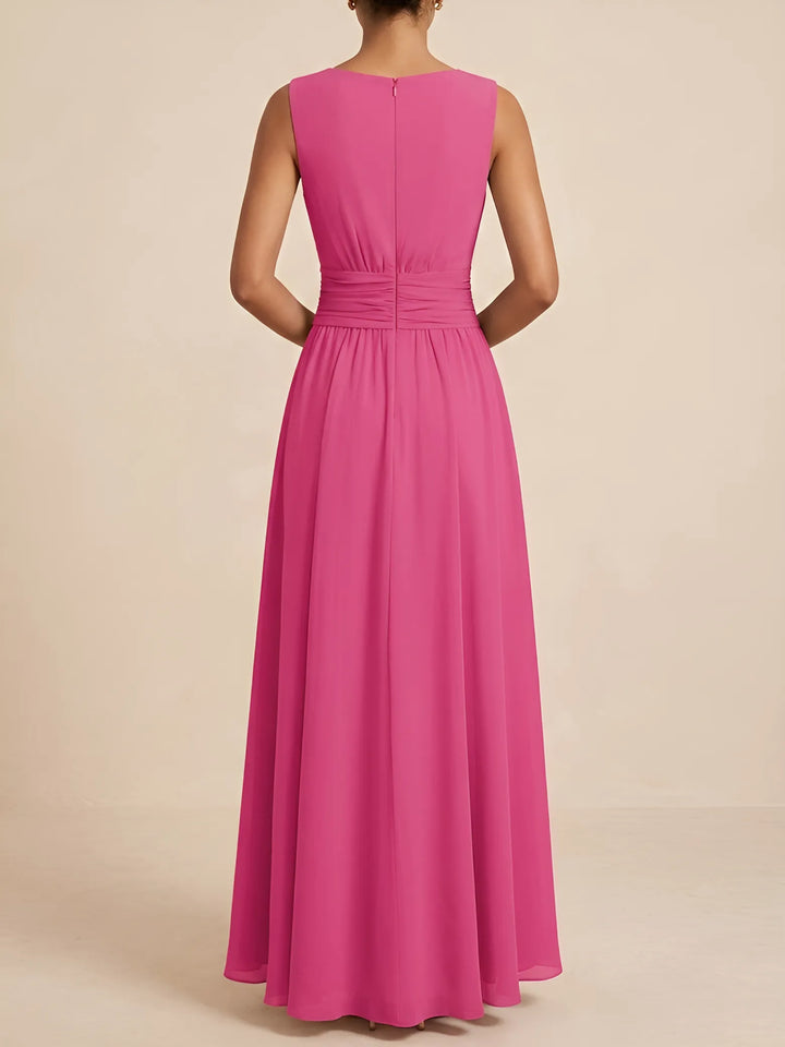 Women's Elegant Sleeveless Maxi Wedding Guest Dress with A-Line Silhouette