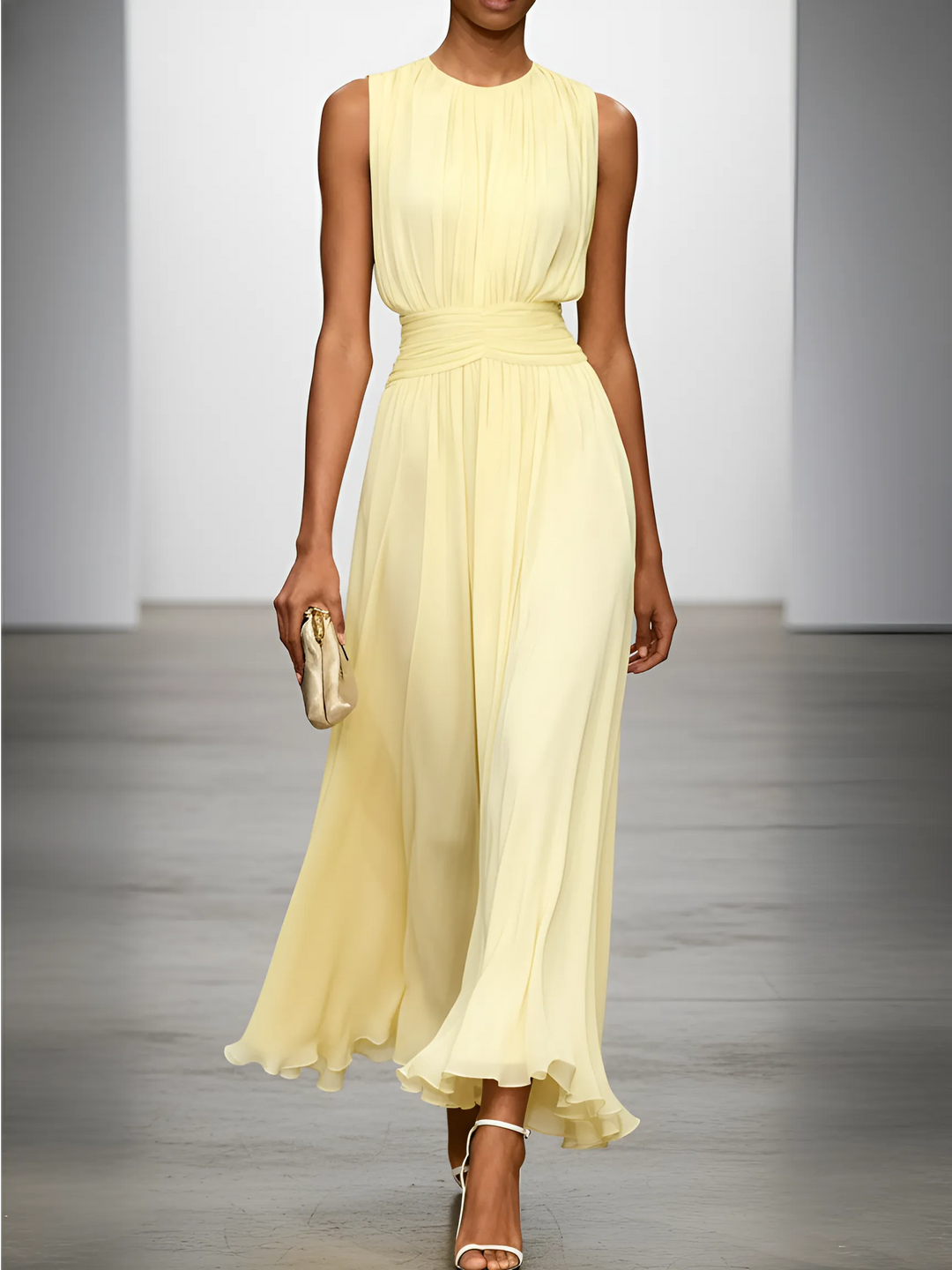 Women's Elegant Sleeveless Maxi Wedding Guest Dress with A-Line Silhouette