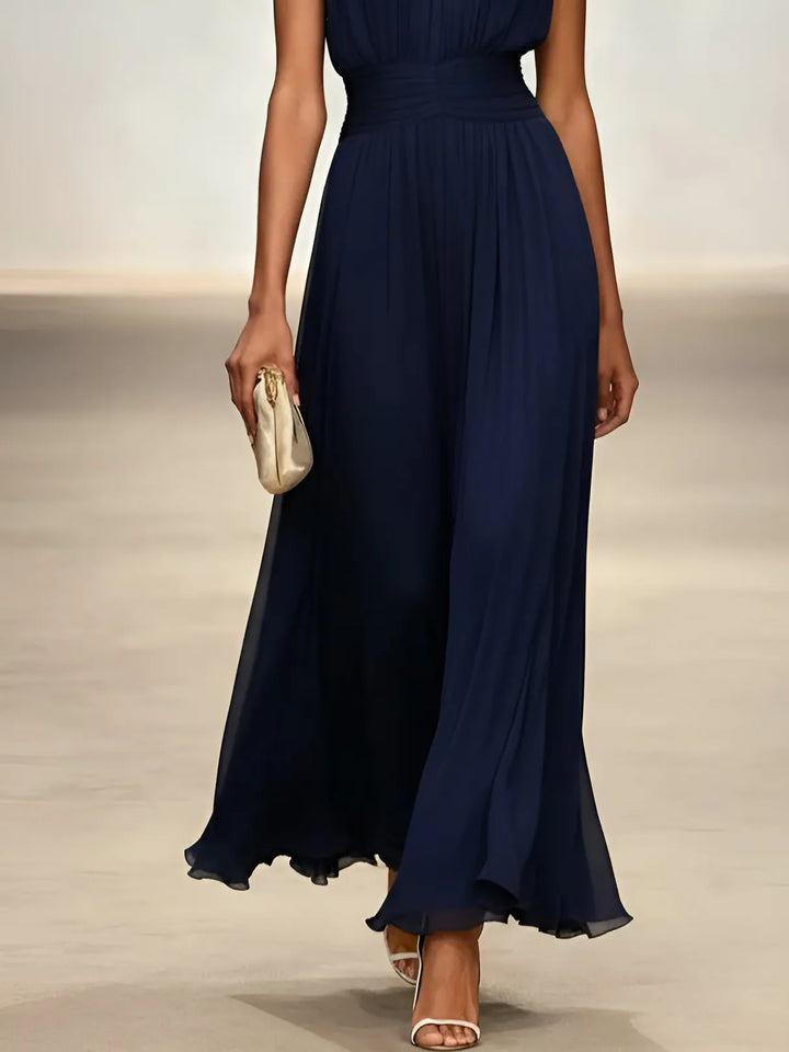 Women's Elegant Sleeveless Maxi Wedding Guest Dress with A-Line Silhouette