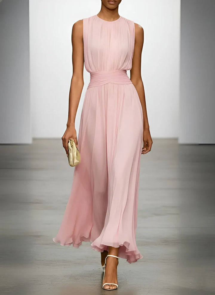 Women's Elegant Sleeveless Maxi Wedding Guest Dress with A-Line Silhouette