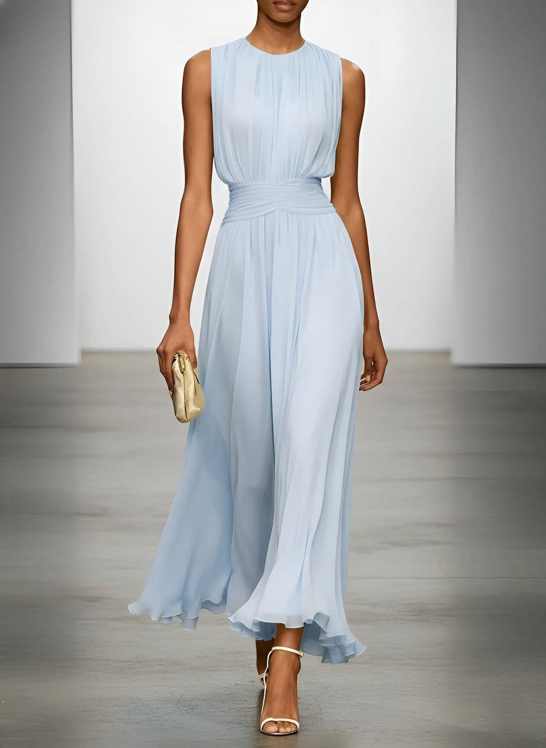 Women's Elegant Sleeveless Maxi Wedding Guest Dress with A-Line Silhouette