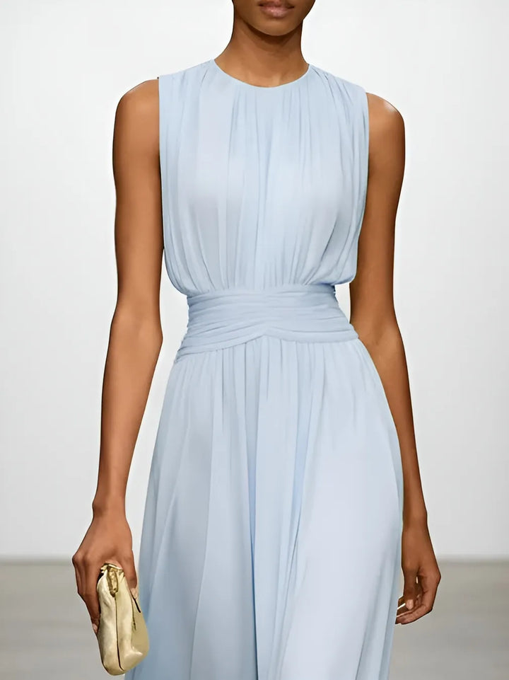 Women's Elegant Sleeveless Maxi Wedding Guest Dress with A-Line Silhouette