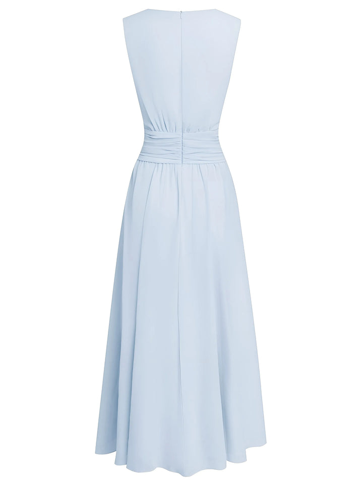 Women's Elegant Sleeveless Maxi Wedding Guest Dress with A-Line Silhouette