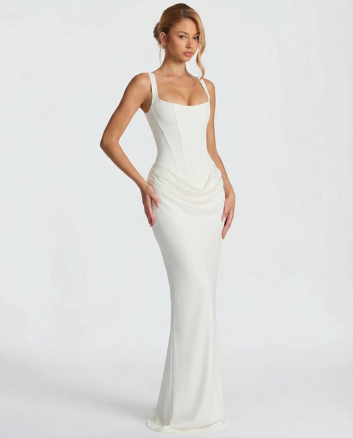 Women's Elegant Sleeveless Maxi Wedding Guest Dress with Square Neck