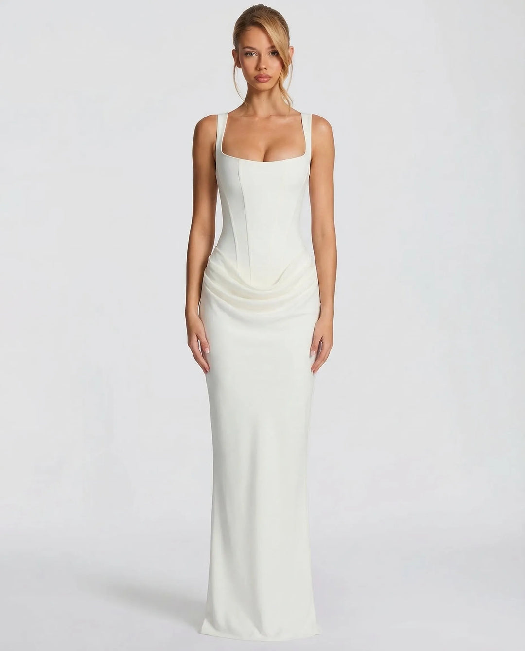 Women's Elegant Sleeveless Maxi Wedding Guest Dress with Square Neck