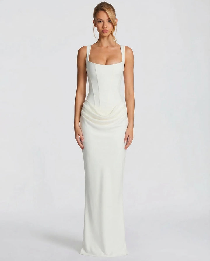 Women's Elegant Sleeveless Maxi Wedding Guest Dress with Square Neck