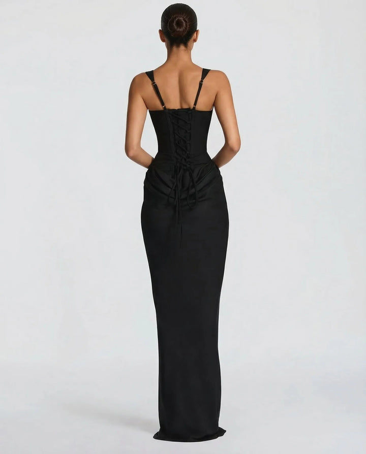 Women's Elegant Sleeveless Maxi Wedding Guest Dress with Square Neck