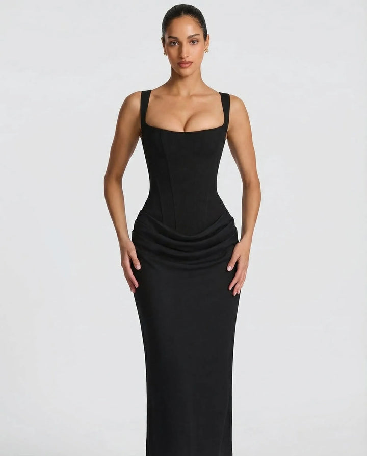 Women's Elegant Sleeveless Maxi Wedding Guest Dress with Square Neck