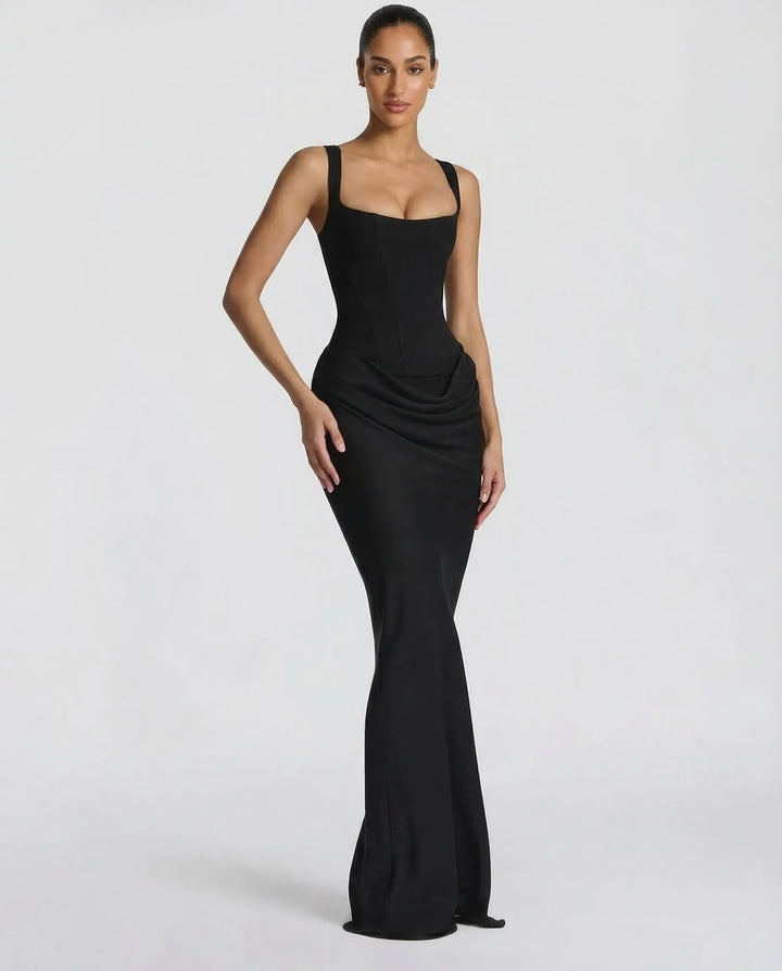 Women's Elegant Sleeveless Maxi Wedding Guest Dress with Square Neck