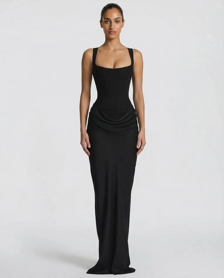 Women's Elegant Sleeveless Maxi Wedding Guest Dress with Square Neck