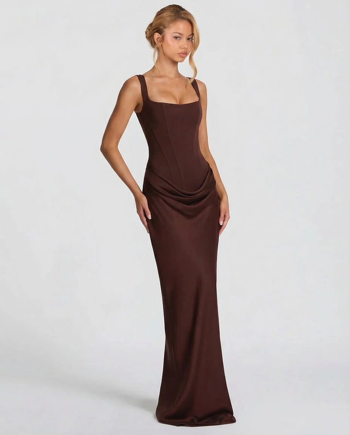 Women's Elegant Sleeveless Maxi Wedding Guest Dress with Square Neck