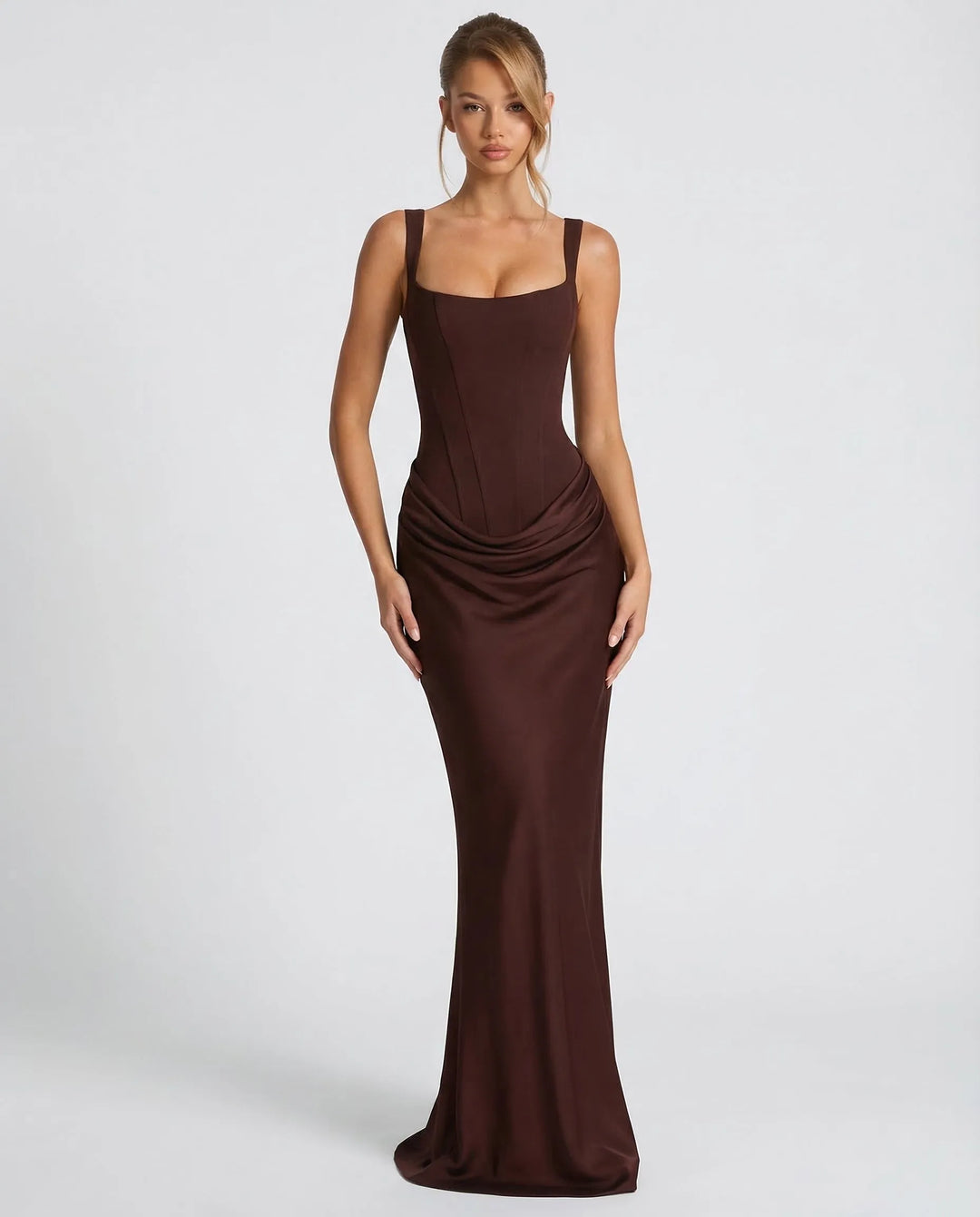 Women's Elegant Sleeveless Maxi Wedding Guest Dress with Square Neck