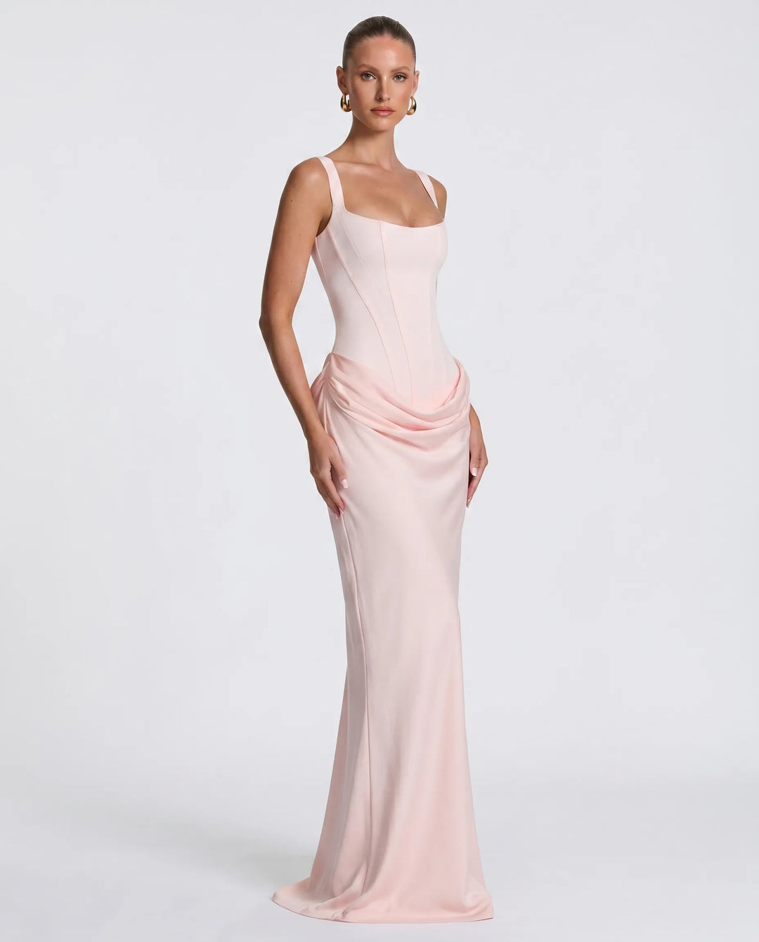 Women's Elegant Sleeveless Maxi Wedding Guest Dress with Square Neck