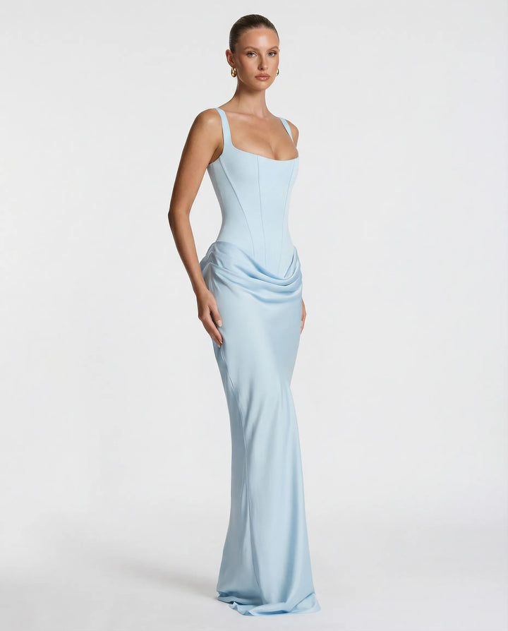 Women's Elegant Sleeveless Maxi Wedding Guest Dress with Square Neck