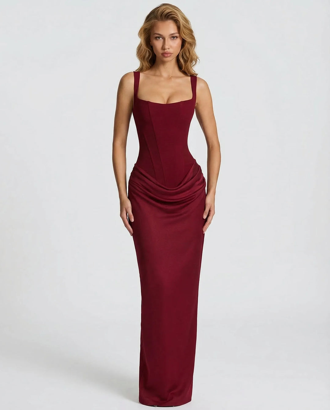 Women's Elegant Sleeveless Maxi Wedding Guest Dress with Square Neck